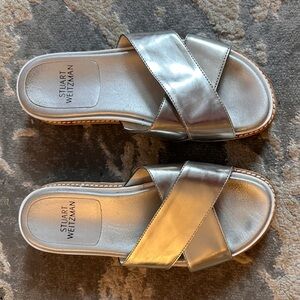 STUART WEITZMAN Womens Silver 1/2" Platform Wedge Slide Sandals 5.5 B